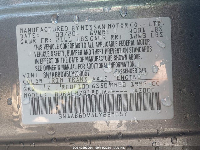 Nissan Sentra Sr Xtronic Cvt 2020 3N1AB8DV5LY239057 Image 9