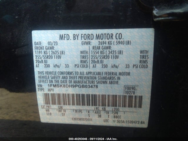 Ford EXPLORER XLT 2023 1FMSK8DH9PGB03478 Image 9