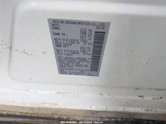 5N1DR2AM9LC634166 Nissan Pathfinder S 4wd