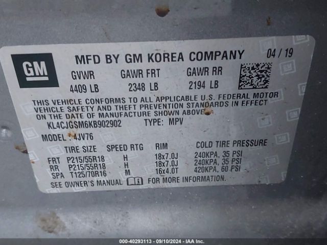 KL4CJGSM6KB902902 Buick Encore Awd Essence