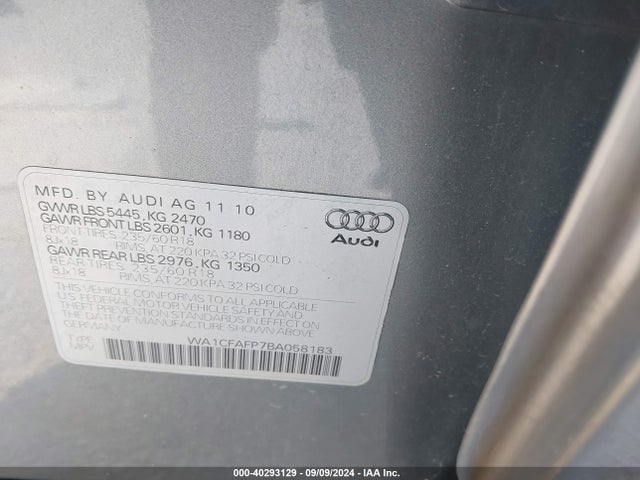Aukcja sprzedaży 2011 Audi Q5 2.0t Premium, vin: WA1CFAFP7BA058183, numer aukcji: 40293129