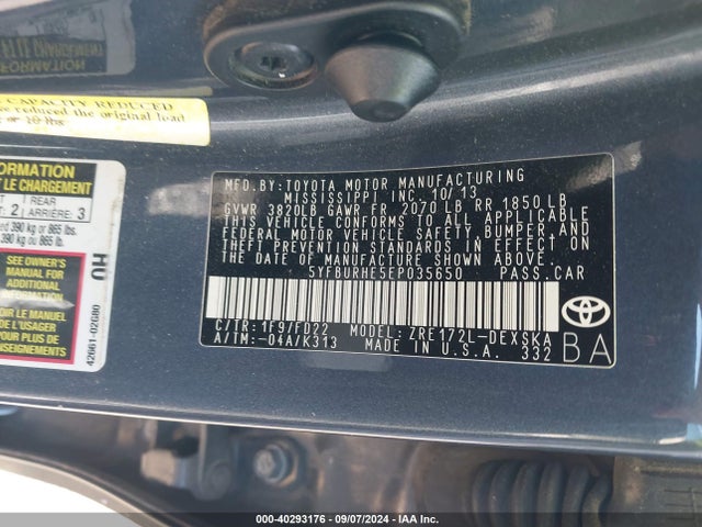 Toyota Corolla S Plus 2014 5YFBURHE5EP035650 Image 9