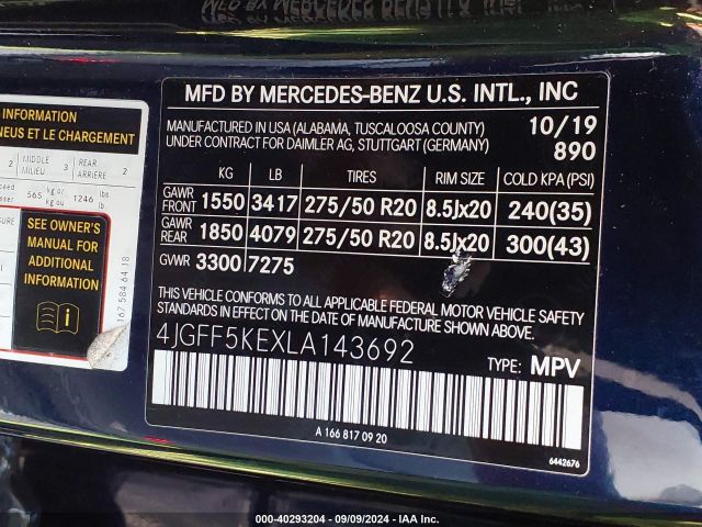4JGFF5KEXLA143692 Mercedes-Benz Gls 450 4matic
