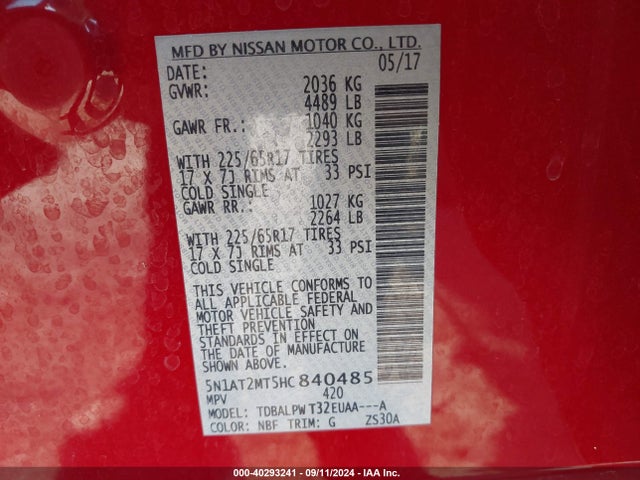 Nissan ROGUE S 2017 5N1AT2MT5HC840485 Image 9