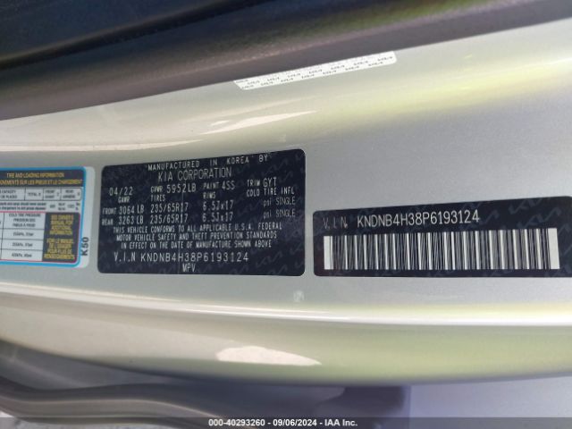 KNDNB4H38P6193124 KIA Carnival Mpv Lx Seat Package
