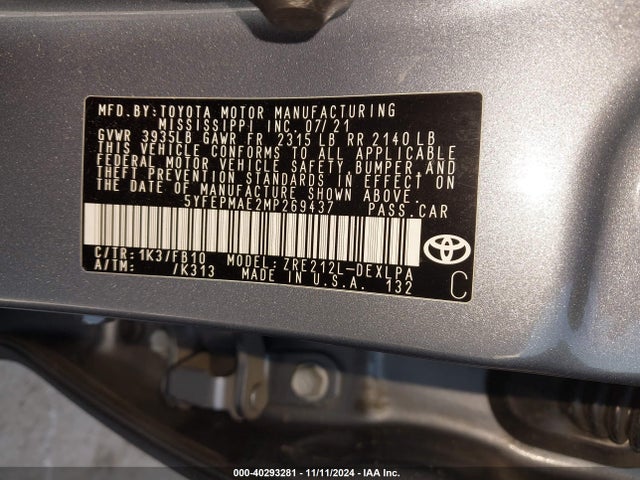 Toyota COROLLA LE 2021 5YFEPMAE2MP269437 Image 9