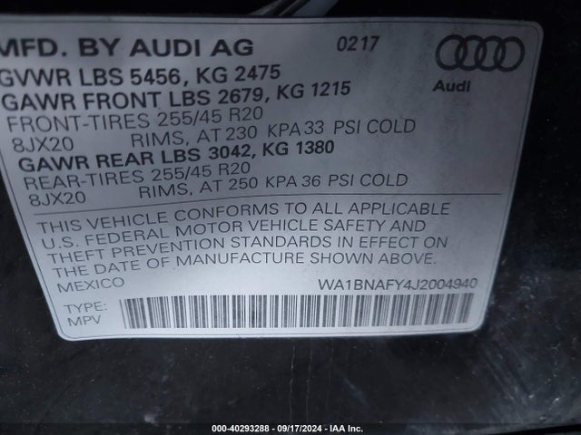 WA1BNAFY4J2004940 Audi Q5 2.0t Premium/2.0t Tech Premium