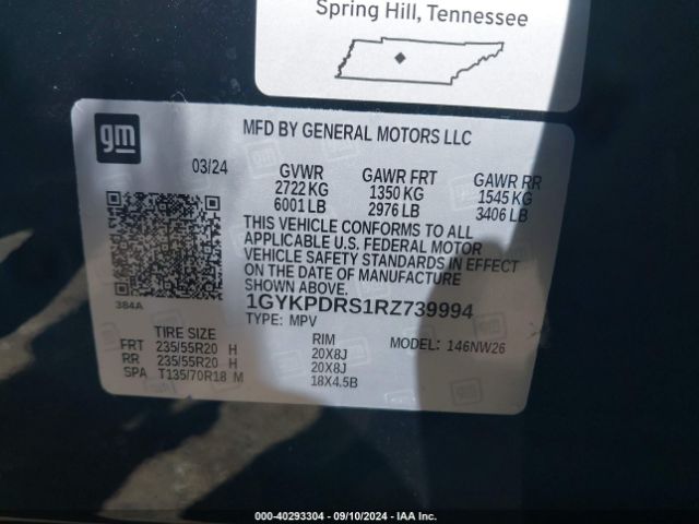 1GYKPDRS1RZ739994 Cadillac Xt6 Awd Premium Luxury