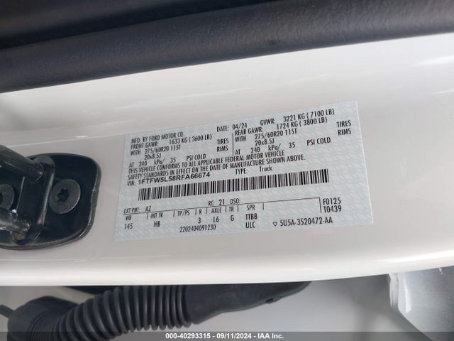 Ford F-150 Lariat 2024 1FTFW5L58RFA66674 Image 9