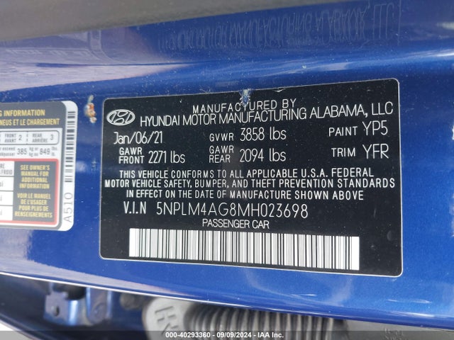 Aukcja sprzedaży 2021 Hyundai Elantra Sel, vin: 5NPLM4AG8MH023698, numer aukcji: 40293360
