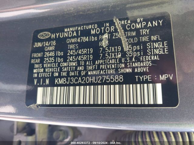 KM8J3CA20HU275588 Hyundai Tucson Limited