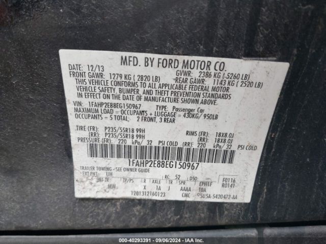 1FAHP2E88EG150967 Ford TAURUS SEL