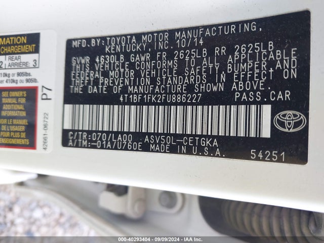 Toyota CAMRY XLE 2015 4T1BF1FK2FU886227 Image 9
