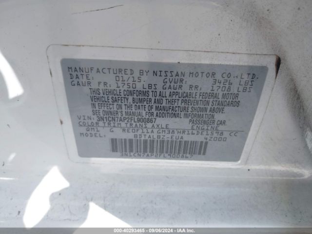 3N1CN7AP2FL900867 Nissan Versa 1.6 S/1.6 S+/1.6 Sl/1.6 Sv