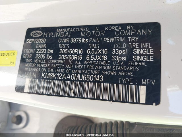 Hyundai Kona Se 2021 KM8K12AA0MU650143 Image 9