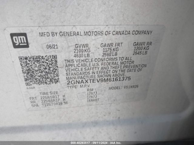 2GNAXTEV9M6161375 Chevrolet Equinox Awd 2fl
