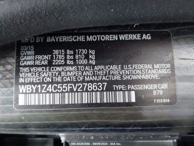 WBY1Z4C55FV278637 BMW I3 Base W/range Extender