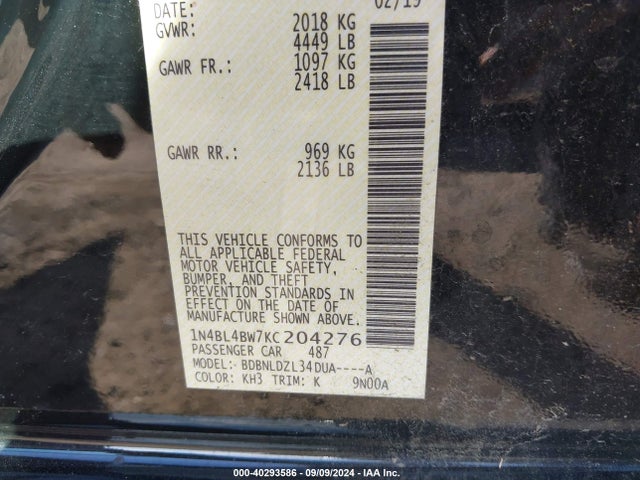 Nissan Altima 2.5 S 2019 1N4BL4BW7KC204276 Image 9