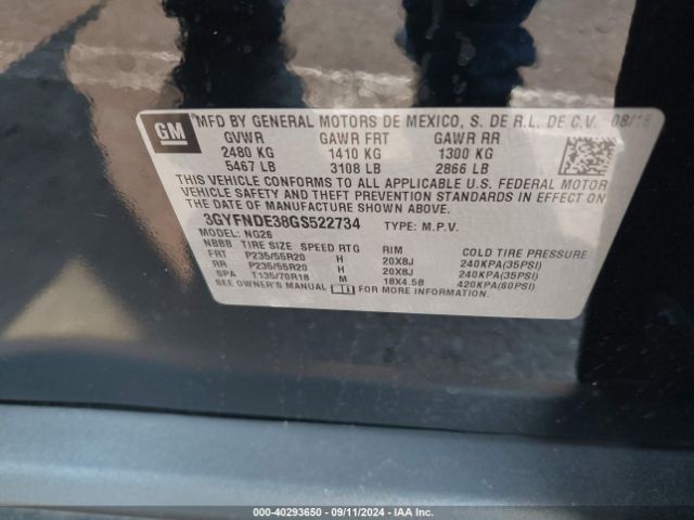 3GYFNDE38GS522734 Cadillac Srx Premium Collection