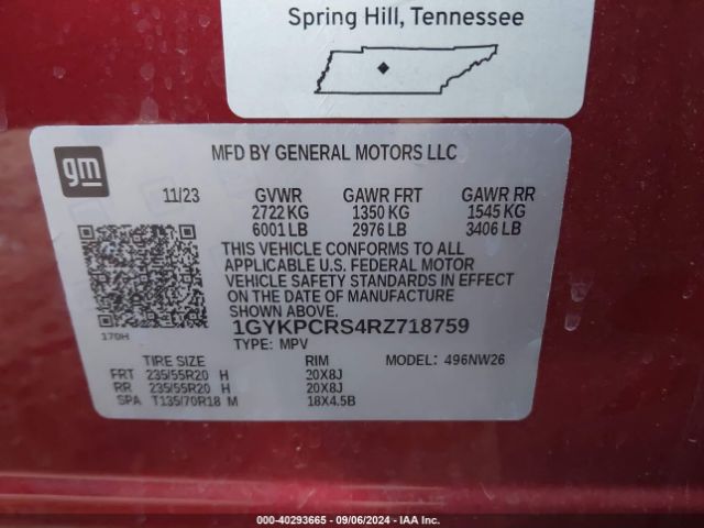 1GYKPCRS4RZ718759 Cadillac Xt6 Fwd Premium Luxury