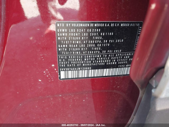 3VV3B7AX4JM129869 Volkswagen Tiguan 2.0t Se/2.0t Sel