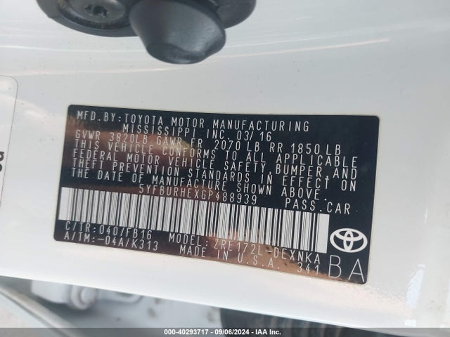 Toyota COROLLA LE 2016 5YFBURHEXGP488939 Image 9