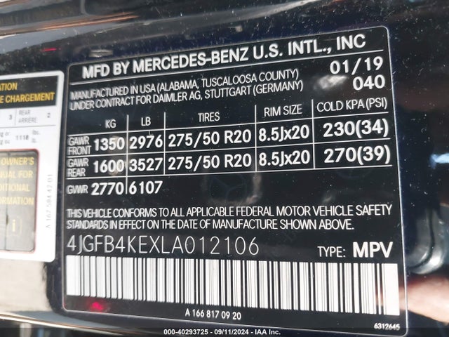 4JGFB4KEXLA012106 Mercedes-Benz Gle 350 4matic