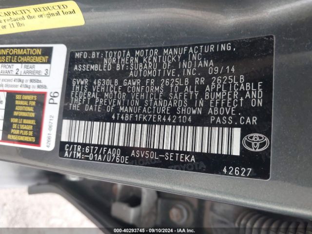 4T4BF1FK7ER442104 Toyota CAMRY L