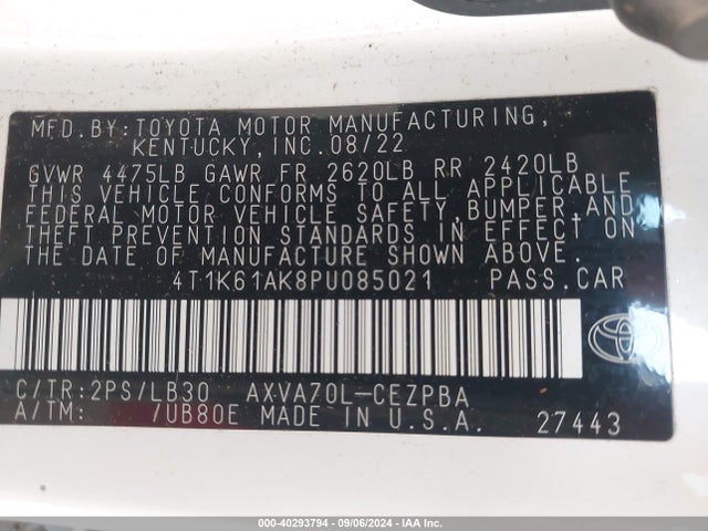 Toyota CAMRY XSE 2023 4T1K61AK8PU085021 Image 9
