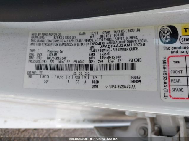3FADP4AJ2KM110789 Ford 2019