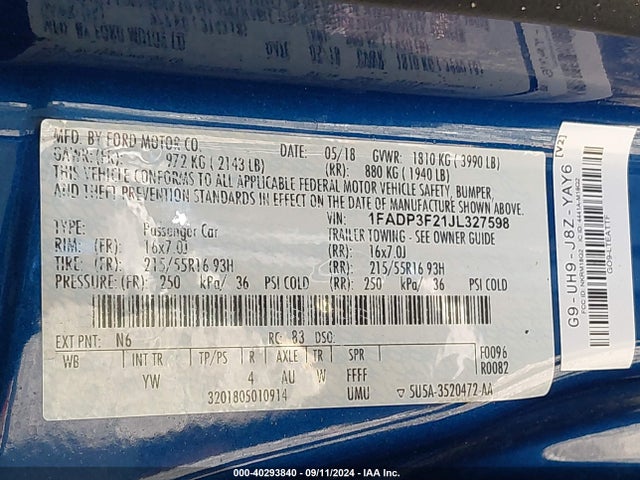 Ford FOCUS SE 2018 1FADP3F21JL327598 Image 9
