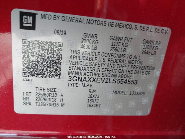Chevrolet Equinox Awd Premier 1.5l Turbo 2020 3GNAXXEV1LS554553 Image 9