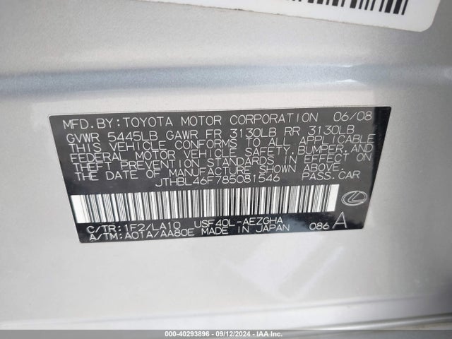 Продажа на аукционе авто 2008 Lexus Ls 460, vin: JTHBL46F785081546, номер лота: 40293896
