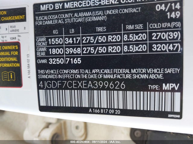 4JGDF7CEXEA399626 Mercedes-Benz Gl 450 4matic