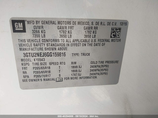 3GTU2NEJ6GG159816 GMC Sierra 1500 Slt