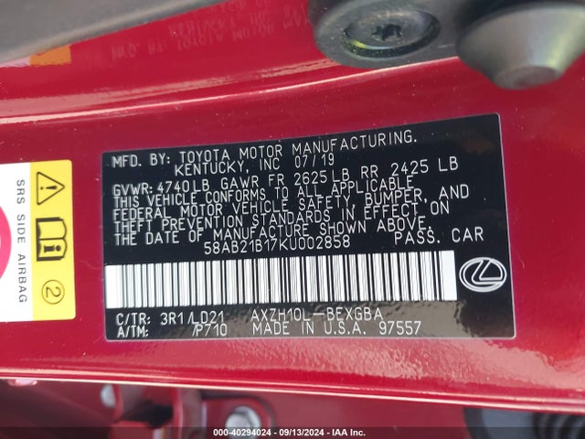 58AB21B17KU002858 Lexus ES 300H