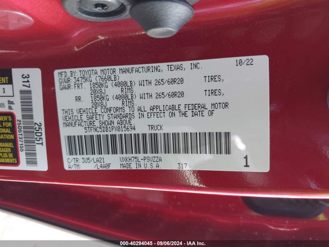 Toyota Tundra Hybrid Platinum 2023 5TFNC5DB1PX015694 Image 9