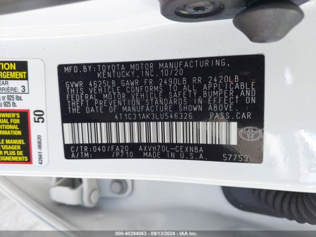 4T1C31AK3LU546326 Toyota Camry Le Hybrid