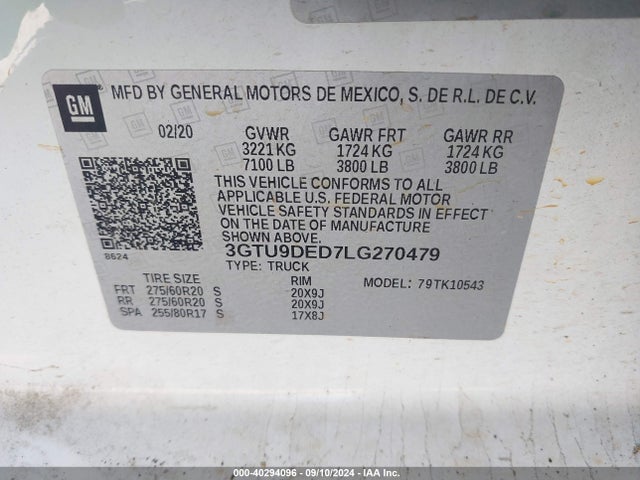 3GTU9DED7LG270479 GMC Sierra 1500 4wd  Short Box Slt
