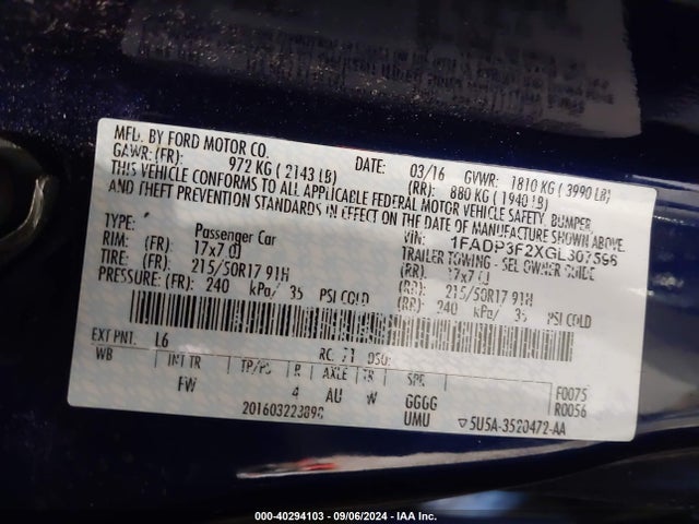 Ford FOCUS SE 2016 1FADP3F2XGL307598 Image 9
