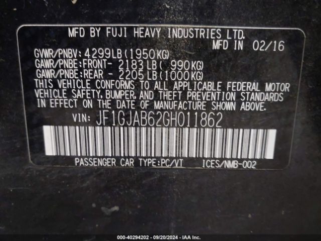 JF1GJAB62GH011862 Subaru Impreza 2.0i Premium