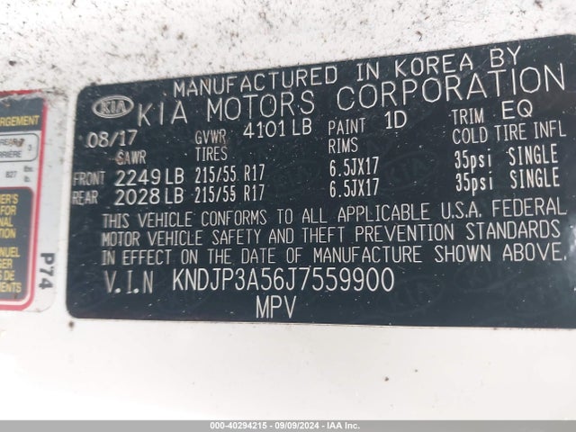 KIA SOUL + 2018 KNDJP3A56J7559900 Image 9