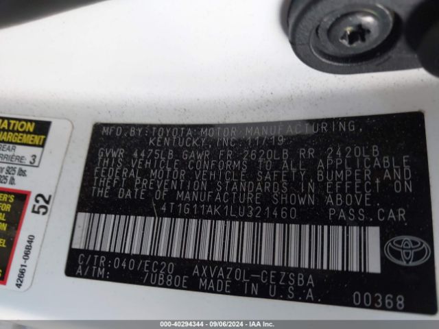 4T1G11AK1LU321460 Toyota Camry Se Nightshade Edition
