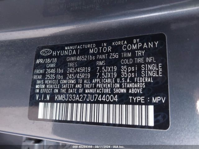 KM8J33A27JU744004 Hyundai Tucson Value