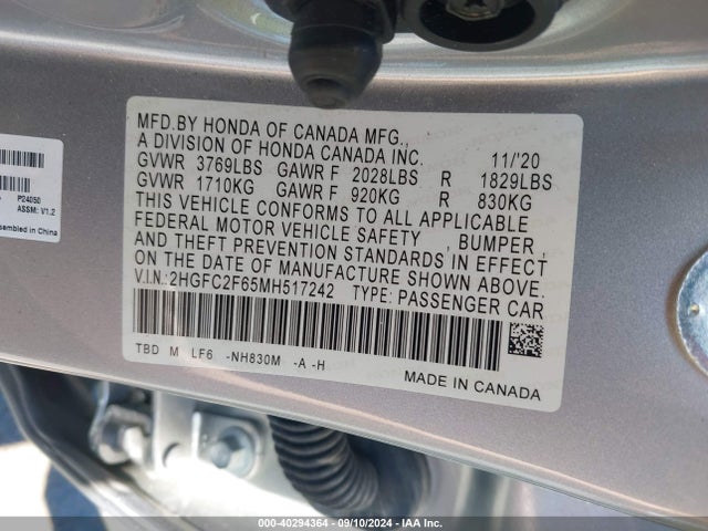 Honda Civic Lx 2021 2HGFC2F65MH517242 Image 9