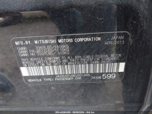 JA32U2FU9EU001486 Mitsubishi LANCER ES