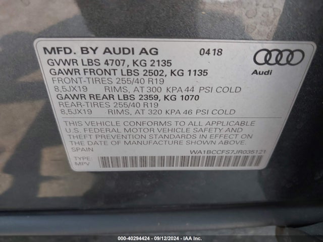 WA1BCCFS7JR035121 Audi Q3 2.0t Premium/2.0t Sport Premium