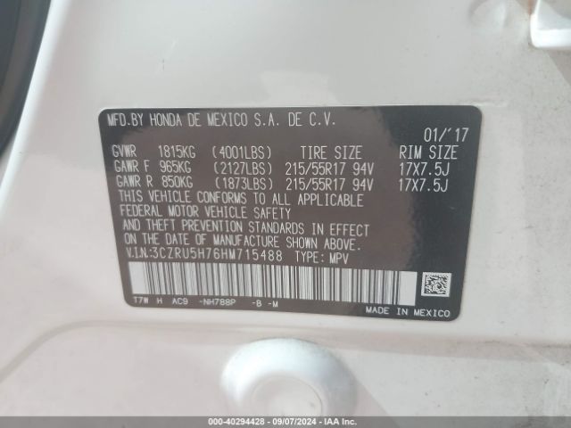 3CZRU5H76HM715488 Honda Hr-v Ex-l