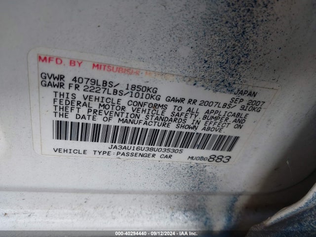 2008 MITSUBISHI LANCER JA3AU16U38U035305 Photo 8