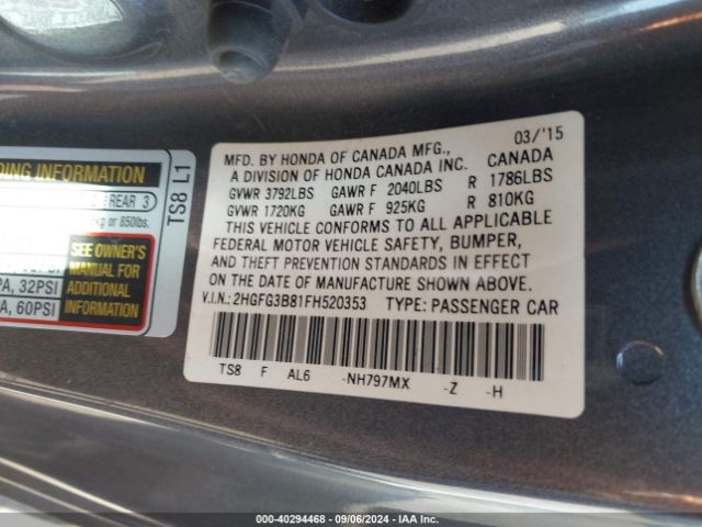 2HGFG3B81FH520353 Honda CIVIC EX